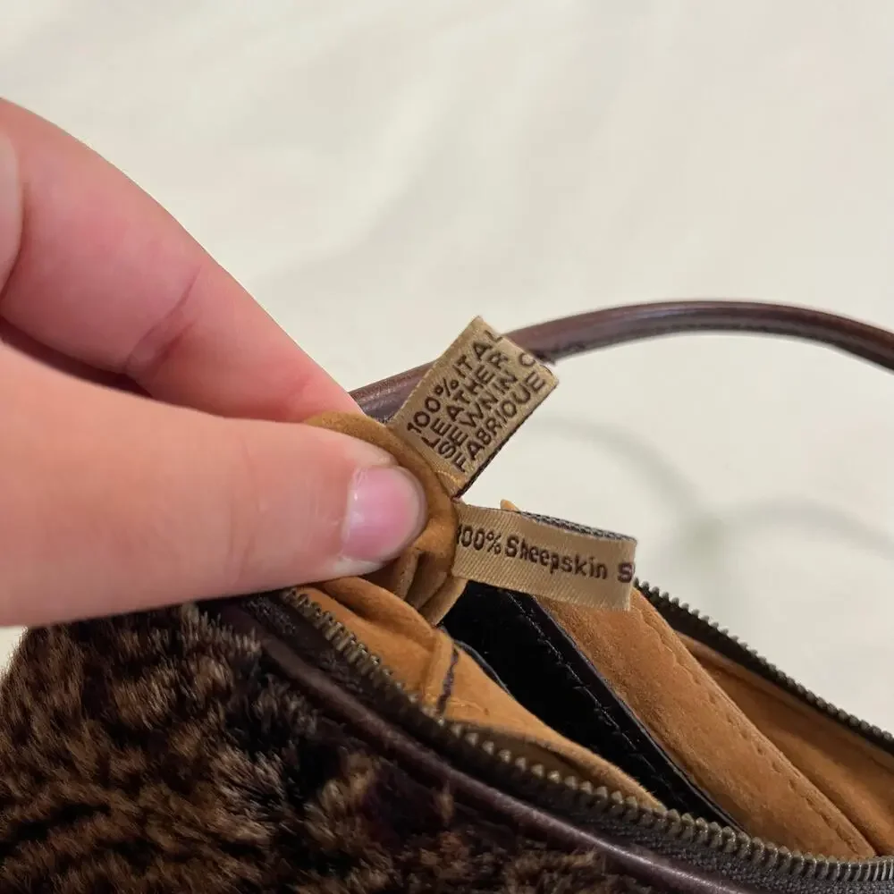 Patricia Nash Brown Genuine Leather Sheepskin Fur Wristlet Pouch Rustic